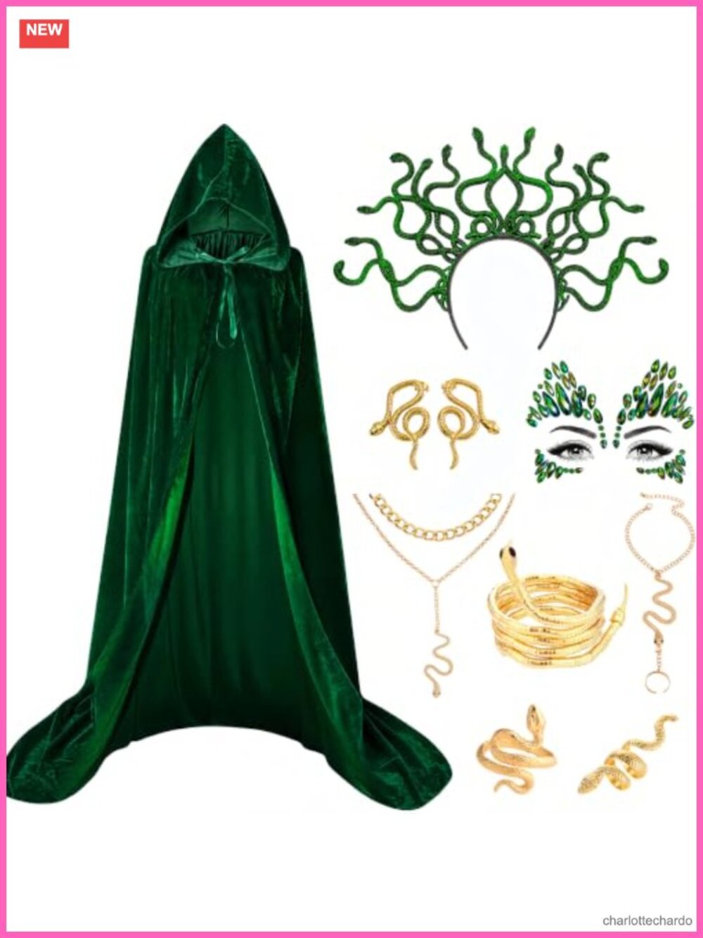 Medusa Costume Accessory Set 10PCS Snake Headband Hooded Cape for Halloween